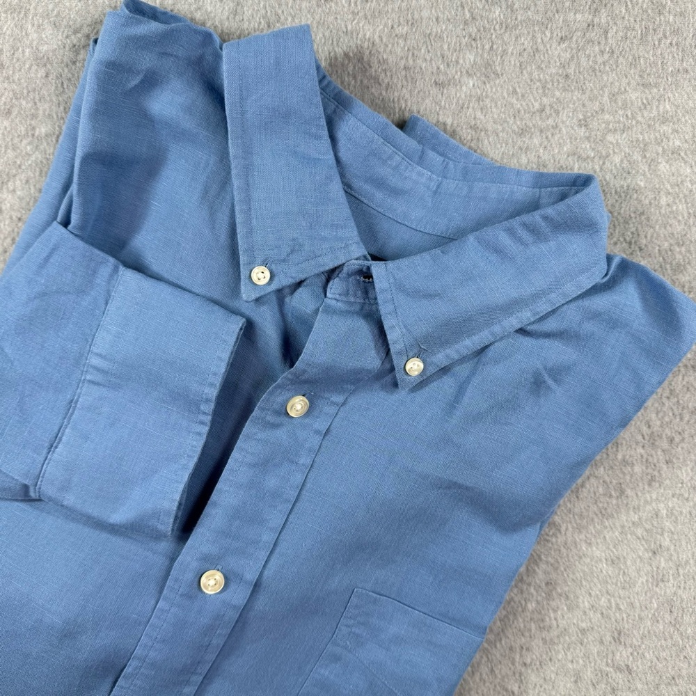 Biltmore Mens Long Sleeve Linen Blend Blue‎ Spread Collar Button Up Shirt Sz XL